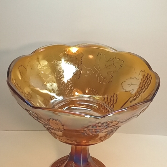 Vintage Indiana Glass harvest gold carnival glass pedestal fruit bowl. No flaws - Picture 3 of 8